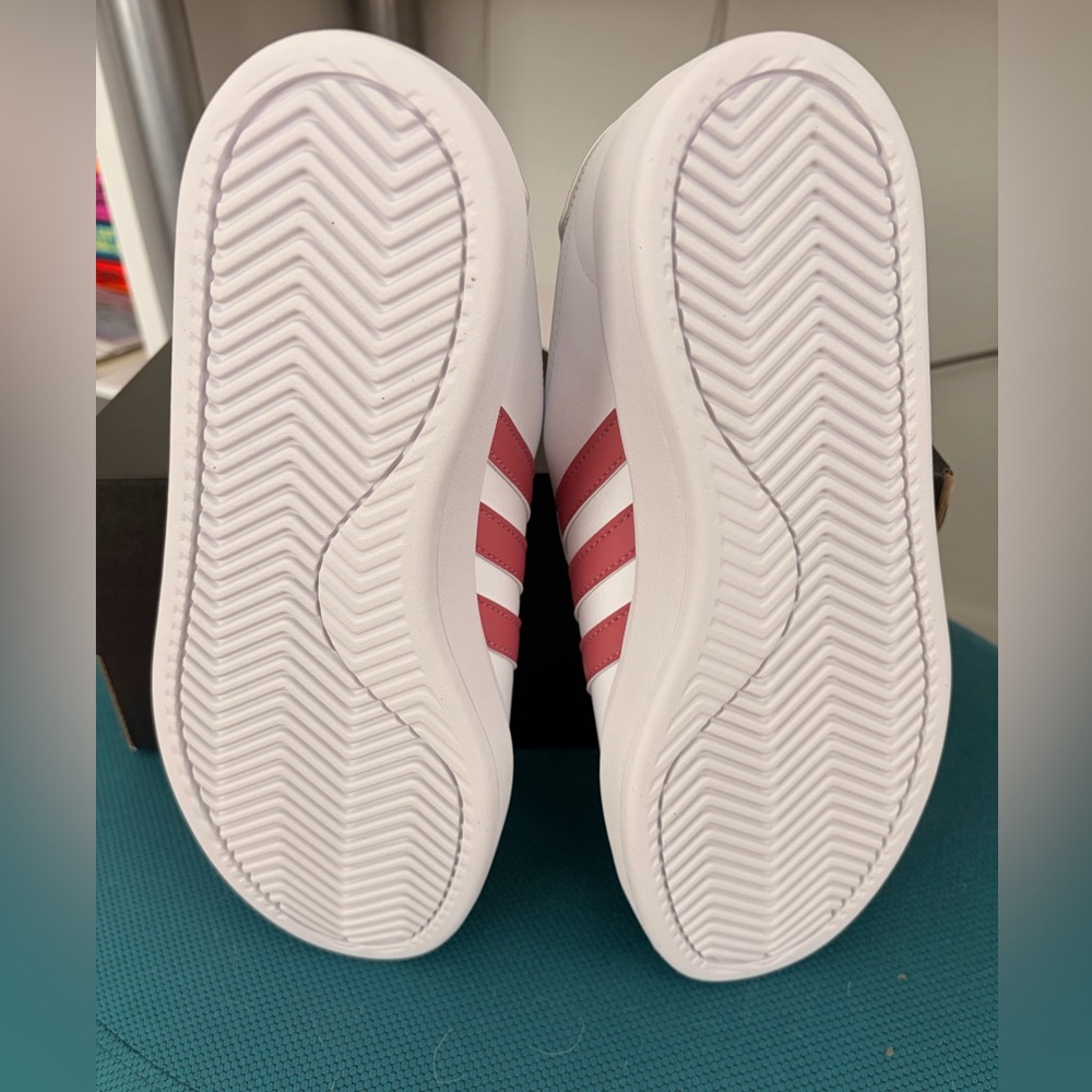 adidas White Sneakers with Pink Three-Stripes - Picture 4 of 6